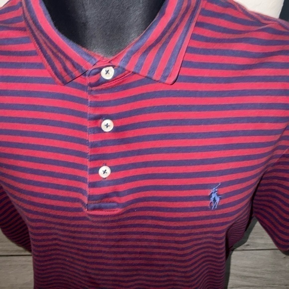 Men’s used Ralph Lauren polo golf shirt size XL red blue striped retro vintage - Picture 3 of 4